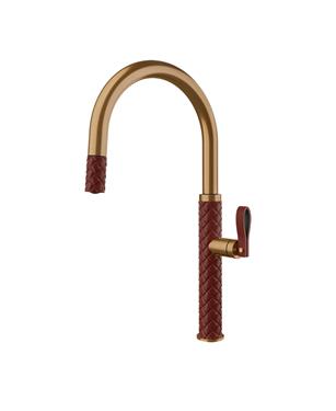MISCELATORE MONOCOMANDO DOCCIA ESTRAIBILE EFFETTO PELLE RED CHERRY / WARM BRONZE BRUSHED