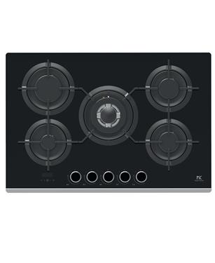 GMK 755TC T SP BK - PIANO COTTURA A GAS 75cm 5 FUOCHI TRIPLA CORONA CENTRALE CRISTALLO NERO