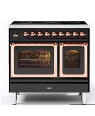 CUCINA NOSTALGIE 90cm DOPPIO FORNO ELETTRICO E PIANO COTTURA 6 FUOCHI GRAFITE MAT-OTTONE