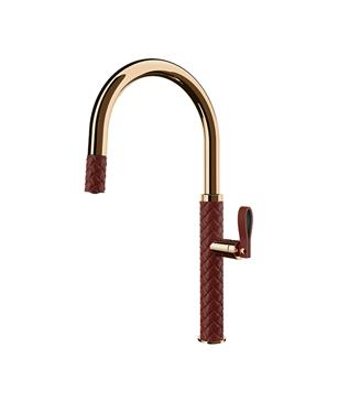 MISCELATORE MONOCOMANDO DOCCIA ESTRAIBILE EFFETTO PELLE RED CHERRY / WARM BRONZE PVD