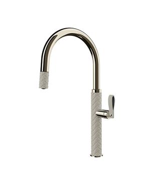 MISCELATORE MONOCOMANDO DOCCIA ESTRAIBILE EFFETTO PELLE CRÈME / NICKEL PVD 