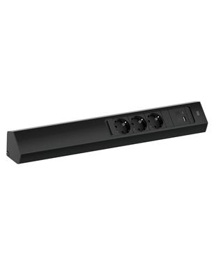PRESA CASIA 2 LUNGA - 3 SCHUKO + 2 USB A/C NERO ANODIZZATO