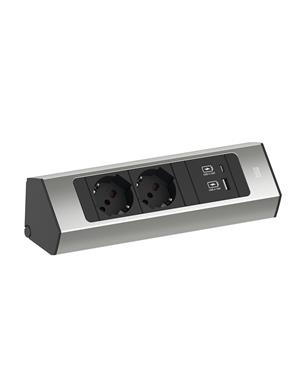 PRESA CASIA 2 CORTA - 2 SCHUKO + 2 USB A/C INOX