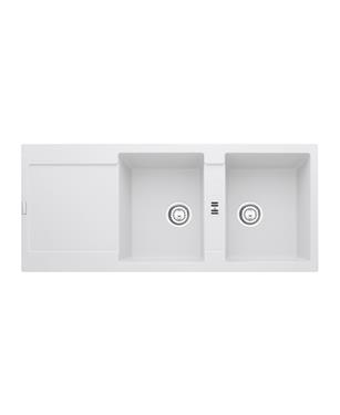 MRG 621 LAVELLO 80 cm 2 VASCHE + GOCCIOLATOIO REVERSIBILE FRAGRANITE BIANCO