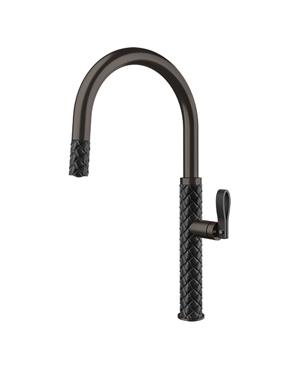 MISCELATORE MONOCOMANDO DOCCIA ESTRAIBILE EFFETTO PELLE NERO / BLACK METAL BRUSHED PVD 