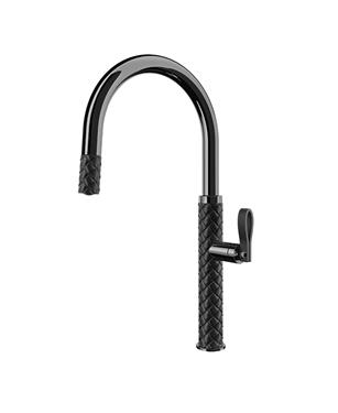 MISCELATORE MONOCOMANDO DOCCIA ESTRAIBILE EFFETTO PELLE NERO / BLACK METAL PVD  