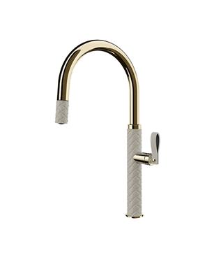 MISCELATORE MONOCOMANDO DOCCIA ESTRAIBILE EFFETTO PELLE CRÈME / BRASS PVD 