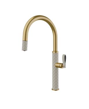 MISCELATORE MONOCOMANDO DOCCIA ESTRAIBILE EFFETTO PELLE CRÈME / BRASS BRUSHED PVD  