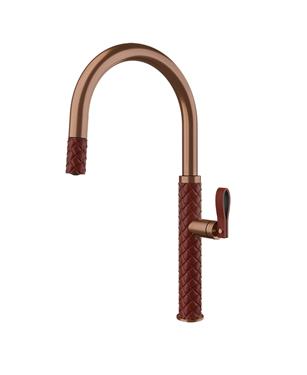 MISCELATORE MONOCOMANDO DOCCIA ESTRAIBILE EFFETTO PELLE RED CHERRY / COPPER BRUSHED PVD 