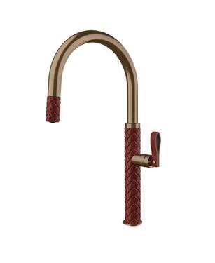MISCELATORE MONOCOMANDO DOCCIA ESTRAIBILE EFFETTO PELLE RED CHERRY / COFFEE BRONZE BRUSHED PVD 