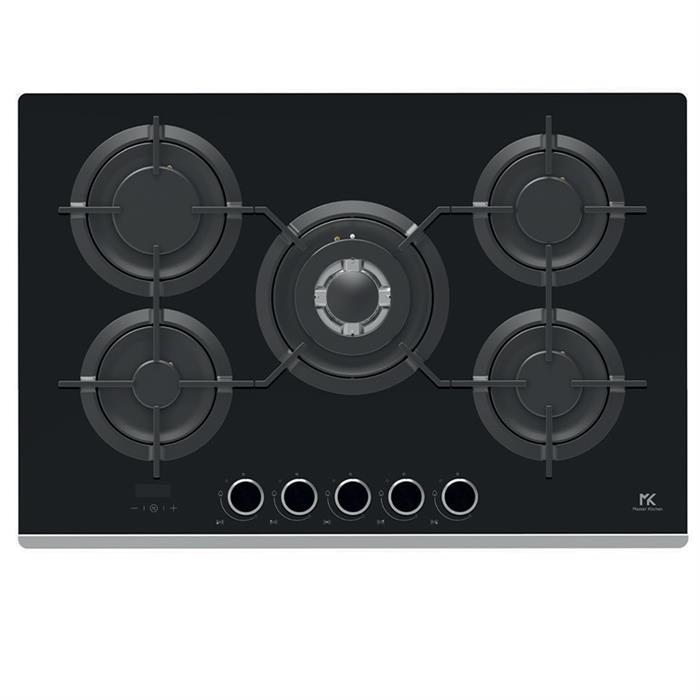 GMK 755TC T SP BK - PIANO COTTURA A GAS 75cm 5 FUOCHI TRIPLA CORONA CENTRALE CRISTALLO NERO