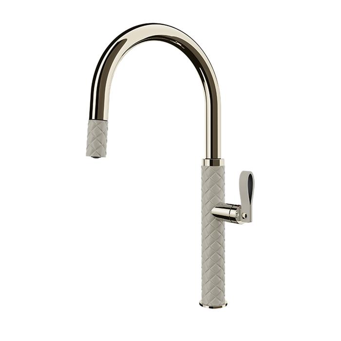 MISCELATORE MONOCOMANDO DOCCIA ESTRAIBILE EFFETTO PELLE CRÈME / NICKEL PVD 