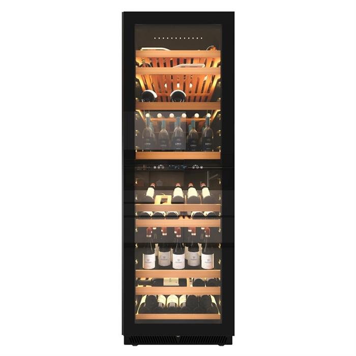 CANTINA VINI 2 TEMPERATURE 150 BOTTIGLIE 180cm CLASSE G NERO FULL GLASS GOLA LATERALE