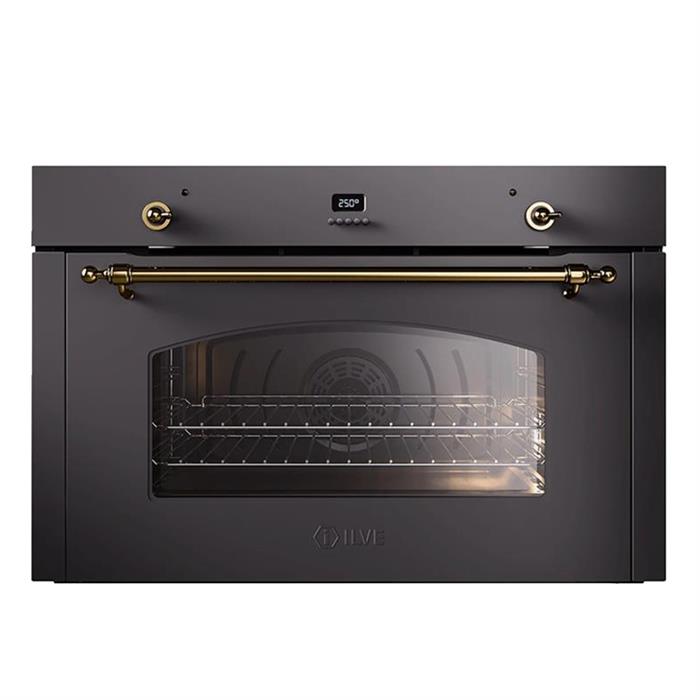 FORNO MULTIFUNZIONE NOSTALGIE 90cm 300° GRAFITE MAT FINITURE OTTONE