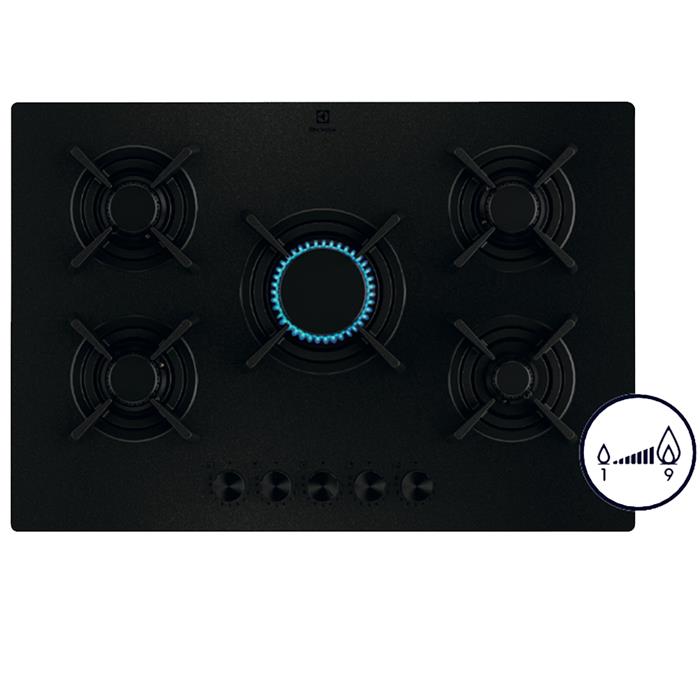 KGG753723L PIANO COTTURA A GAS 5 FUOCHI 75cm VERTICAL FLAME HYDROGEN READY 20% BLACK MATT