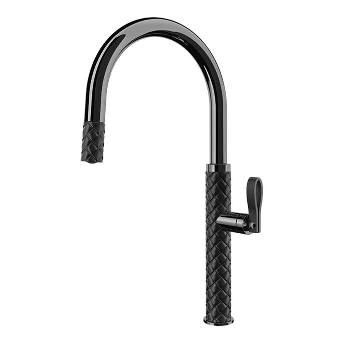 MISCELATORE MONOCOMANDO DOCCIA ESTRAIBILE EFFETTO PELLE NERO / BLACK METAL PVD  