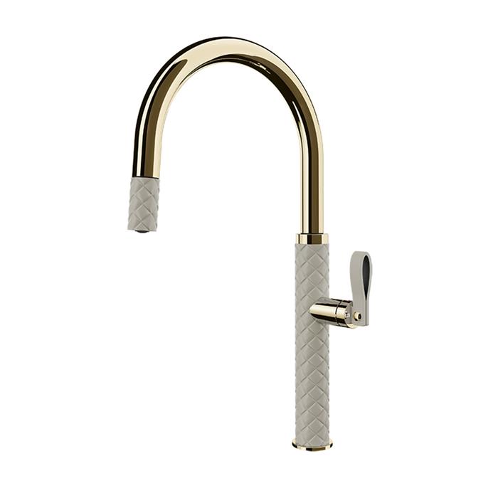 MISCELATORE MONOCOMANDO DOCCIA ESTRAIBILE EFFETTO PELLE CRÈME / BRASS PVD 
