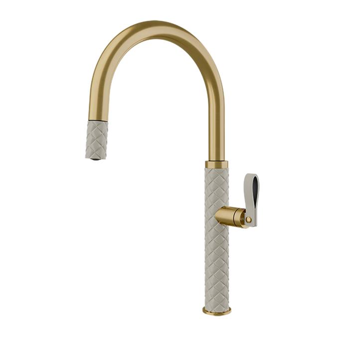 MISCELATORE MONOCOMANDO DOCCIA ESTRAIBILE EFFETTO PELLE CRÈME / BRASS BRUSHED PVD  